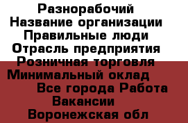 Разнорабочий › Название организации ­ Правильные люди › Отрасль предприятия ­ Розничная торговля › Минимальный оклад ­ 30 000 - Все города Работа » Вакансии   . Воронежская обл.